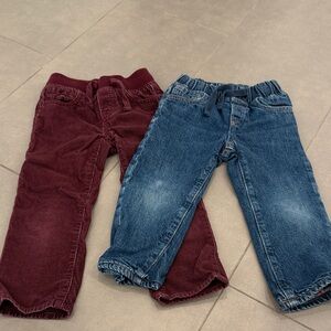 Set of 2 Baby Gap Burgundy Corduroy Pants & Blue Denim Jeans w/ Tartan Size 3T